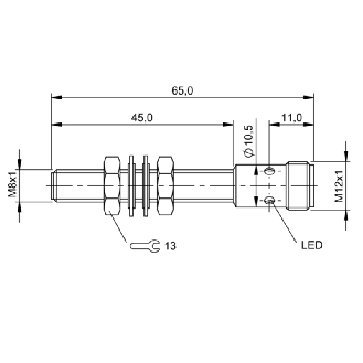 DPI M08 NPN NF P2mm noyé lg65(50)mm Laiton 12-30Vdc / M12 4P-Lire la description