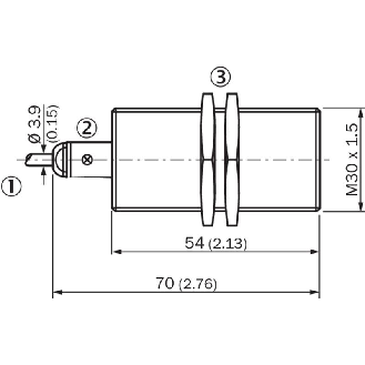 DPI M30 PNP NO P10mm noyé lg70(54)mm Laiton 10-30Vdc / Câble 2m PVC-Lire la description