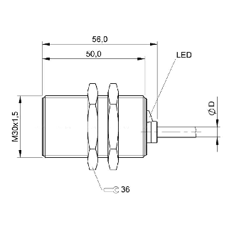 DPI M30 PNP NO P10mm noyé lg56mm Laiton 12-30Vdc / Câble 5m PVC-Lire la description