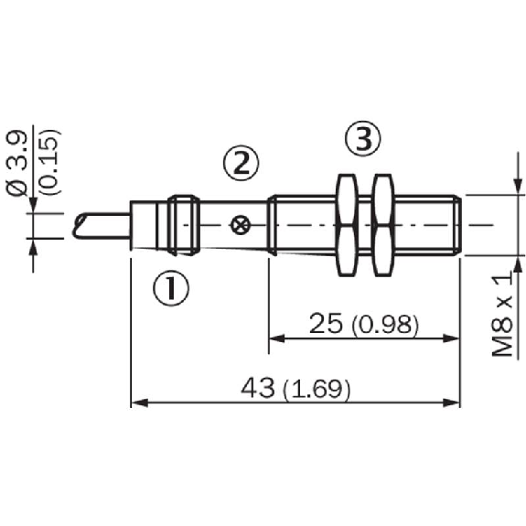 DPI M08 NPN NO P1,5mm noyé lg43(25)mm Laiton 10-30Vdc / Câble 2m PVC-Lire la description