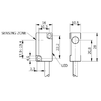 DPI Rect. NPN NF P2mm noyé 10x28x16mm Plast. 6-30Vdc / Câble 2m-Lire la description