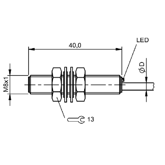 DPI M08 PNP NF P1,5mm noyé lg40mm Inox 10-30Vdc / Câble 2m PUR-Lire la description