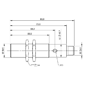 DPI M18 PNP NO+NF P8mm noyé lg83(50.5)mm Laiton 10-55Vdc / M12 4P-Lire la description