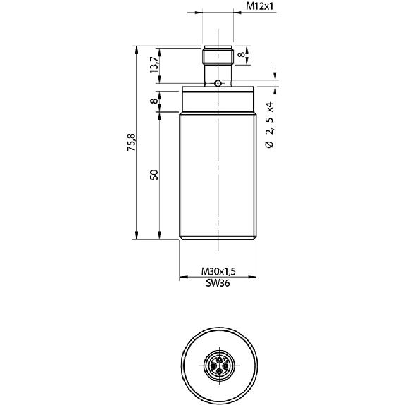 DPI M30 2 fils AC NF P10mm noyé / M12 4P-Lire la description