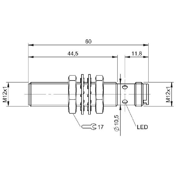 DPI M12 PNP NF P6mm quasi noyé lg60mm Laiton / M12 4P-Lire la description