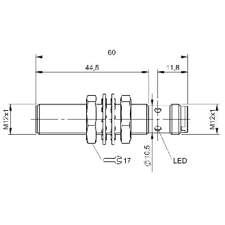 DPI M12 PNP NF P6mm quasi noyé lg60mm Laiton / M12 4P-Lire la description