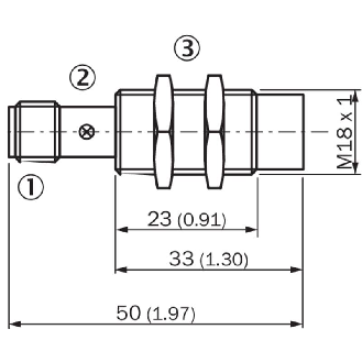 DPI M18 PNP NO P12mm non noyé lg50(23)mm Laiton 10-30Vdc / M12 4P-Lire la description
