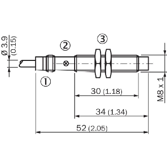 DPI M08 PNP NO P4mm non noyé lg52(30)mm Laiton / Câble 2m PVC-Lire la description