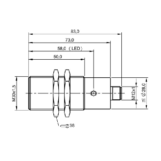 DPI M30 PNP NO P15mm noyé lg83(50)mm Laiton 10-30Vdc / M12 4P-Lire la description