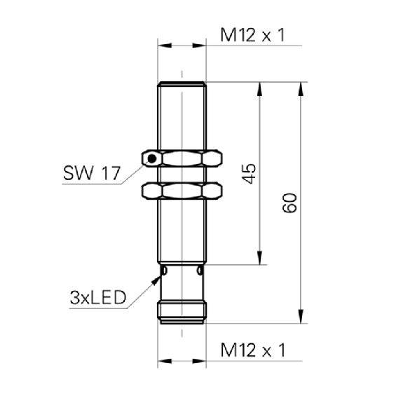 DPI M12 NPN NO P4mm noyé lg60(45)mm Laiton 10-30Vdc / M12 4P-Lire la description