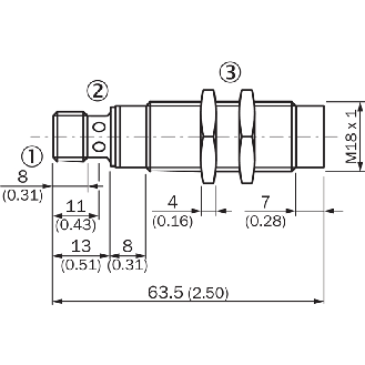 DPI M18 PNP NO P20mm non noyé lg63.5(35)mm Tout-inox / M12 4P-Lire la description