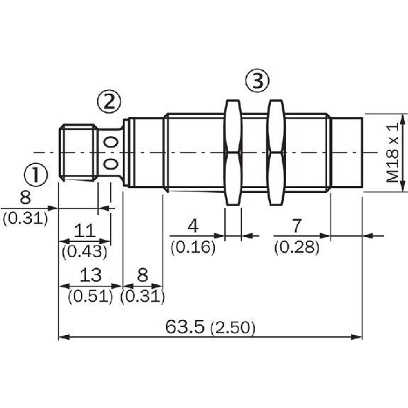 DPI M18 PNP NO P20mm non noyé lg63.5(35)mm Tout-inox / M12 4P-Lire la description