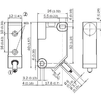 DPI Rect. PNP NF P8mm non noyé 12x40x26mm / Câble 2m-Lire la description