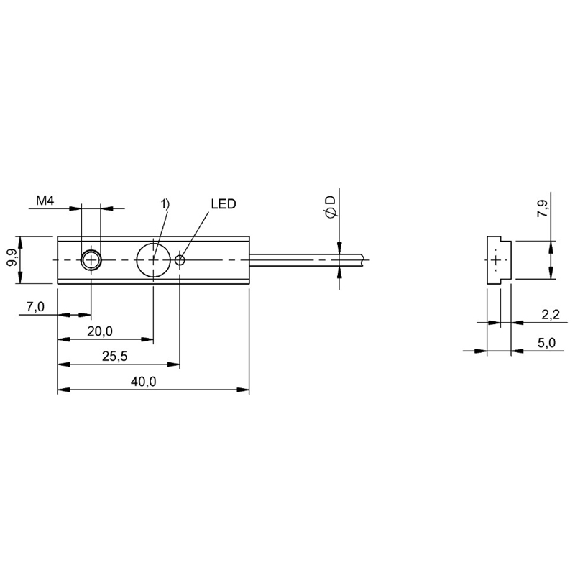 DPI Rect. PNP NF P2mm noyé 9.9x5x40mm Laiton 10-30Vdc / Câble 10m PUR DPI Rect. PNP NF P2mm noyé 9.9x5x40mm Laiton 10-30Vdc / Câble 10m PUR-Lire la description
