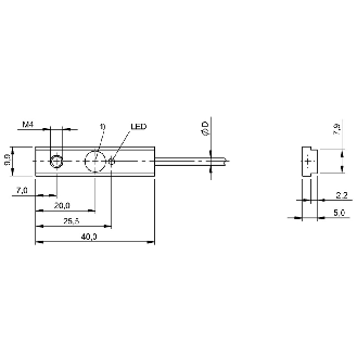 DPI Rect. PNP NF P2mm noyé 9.9x5x40mm Laiton 10-30Vdc / Câble 10m PUR-Lire la description