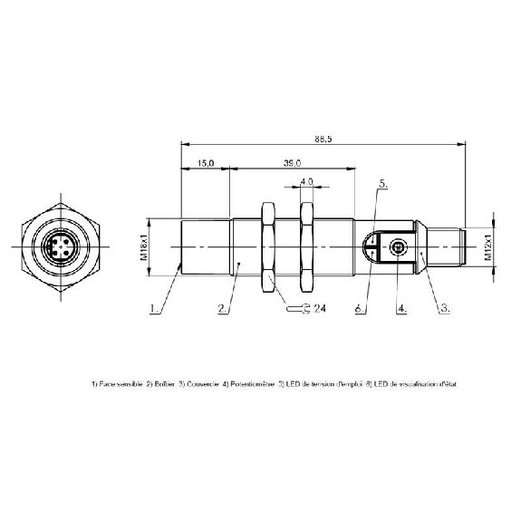 DPC M18 NPN NO P8mm non noyé lg88,5(39)mm PBT / M12 4P-Lire la description