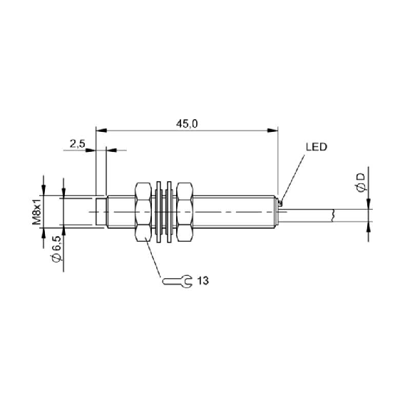 DPI M08 PNP NO P2,5mm non noyé Inox 10-30Vdc / Câble 2m PVC-Lire la description