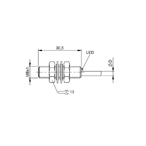DPI M08 PNP NO P1,5mm noyé lg30mm Inox / Câble 3m PUR-Lire la description