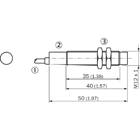 DPI M12 PNP NO P8mm non noyé 50(35)mm Laiton / Câble 2m PVC-Lire la description
