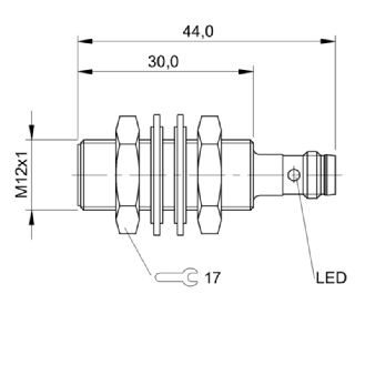 DPI M12 PNP NO P2mm noyé lg44(30)mm Laiton 10-30Vdc / M08 3P-Lire la description