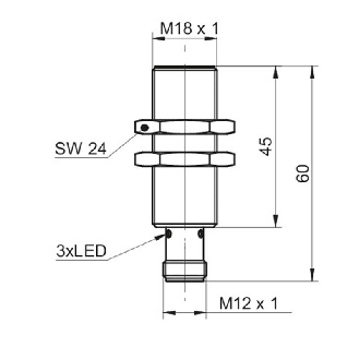 DPI M18 ANA 0-10Vdc P0-8mm noyé lg60(45)mm 12-36Vdc / M12 4P-Lire la description