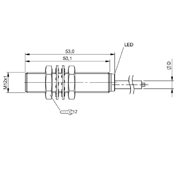 DPI M12 PNP NF P2mm noyé lg53mm Laiton 10-30Vdc IP68 / Câble 3m TPU DPI M12 PNP NF P2mm noyé lg53mm Laiton 10-30Vdc IP68 / Câble 3m TPU-Lire la description