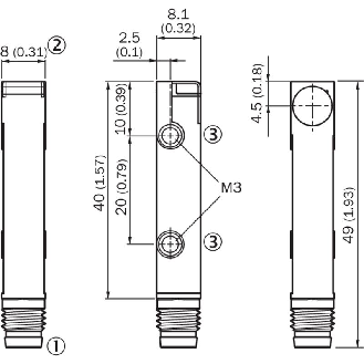 DPI Rect. PNP NO P2mm noyé 8x8x40mm Plast. 10-30Vdc / M08 3P+C0.3m-Lire la description
