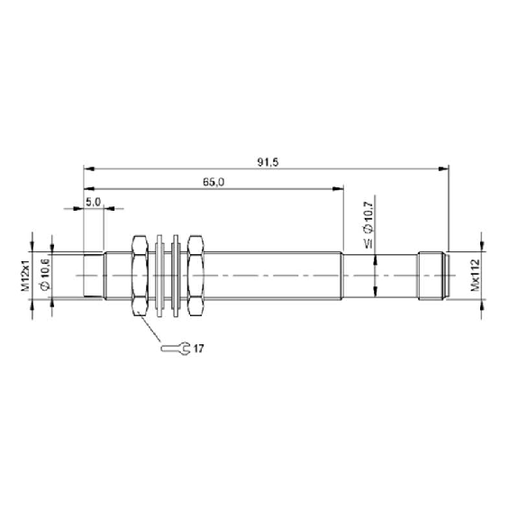 DPI M12 PNP NO P3,7mm non noyé 91,5(60)mm Laiton / M12 4P-Lire la description
