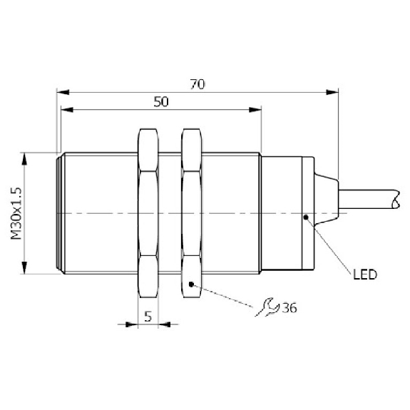 DPI M30 PNP NF P10mm noyé 70(50)mm Laiton / Câble 2m PVC-Lire la description