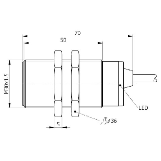 DPI M30 PNP NF P10mm noyé 70(50)mm Laiton / Câble 2m PVC-Lire la description