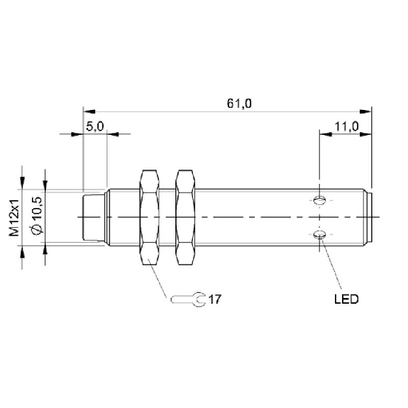 DPI M12 PNP NO P4mm non noyé lg61(56)mm Inox / M12 4P-Lire la description