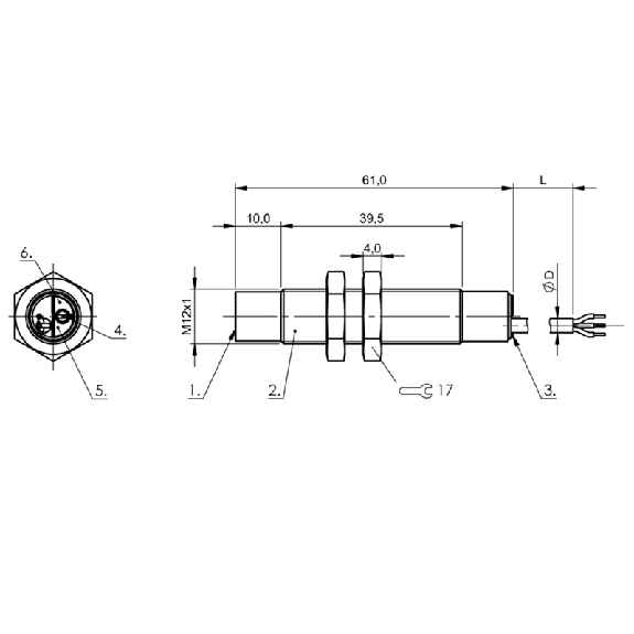 DPC M12 PNP NF P8mm non noyé lg61(39.5)mm PBT / Câble 2m PUR-Lire la description