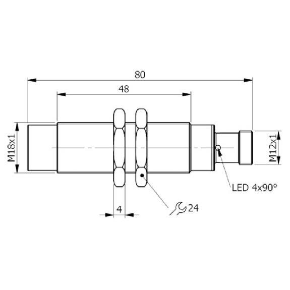 DPI M18 NPN NF P16mm non noyé 80(48)mm Laiton 10-30Vdc / M12 4P-Lire la description