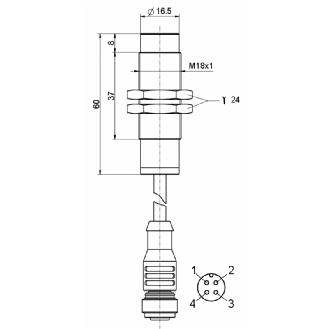DPI M18 sans fil P8mm non noyé 60(37)mm Laiton / M12 4P+C0.5m PVC-Lire la description