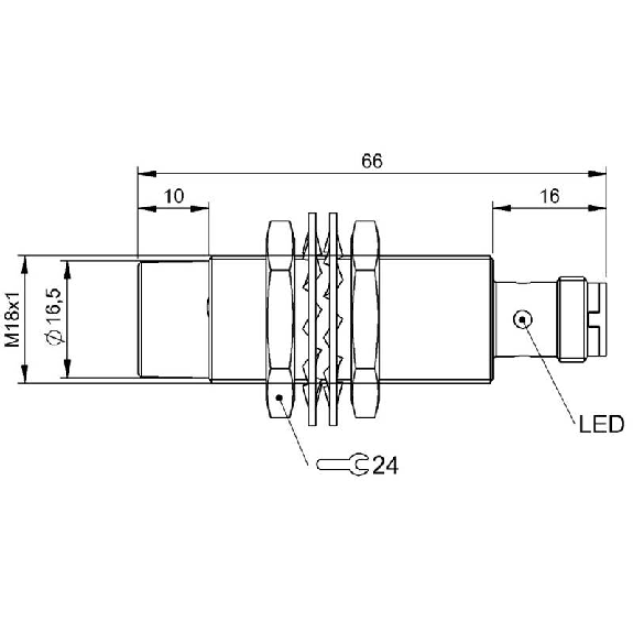 DPI M18 NPN NO P20mm non noyé lg66(56)mm Laiton 10-30Vdc / M12 4P-Lire la description