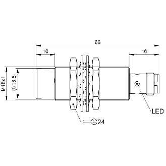 DPI M18 NPN NO P20mm non noyé lg66(56)mm Laiton 10-30Vdc / M12 4P-Lire la description