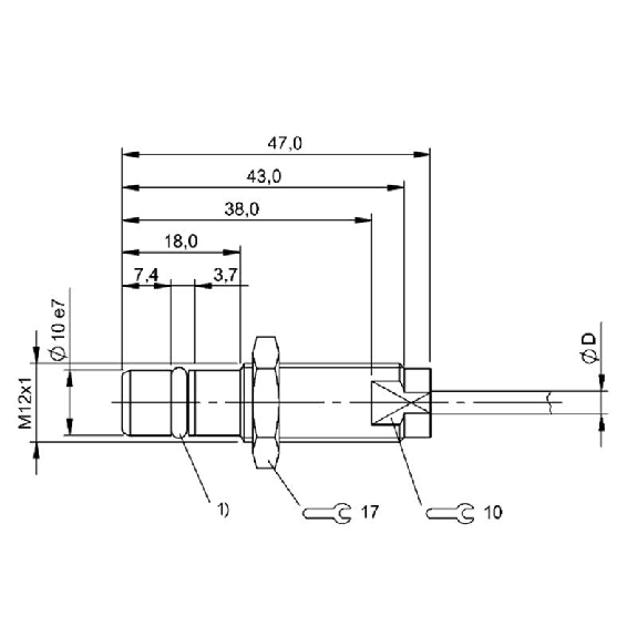 DPI HP M12 PNP NO P1,5mm noyé lg47mm Inox 500bar +80°C / Câble 3m PUR-Lire la description