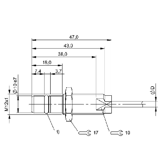 DPI HP M12 PNP NO P1,5mm noyé lg47mm Inox 500bar +80°C / Câble 3m PUR-Lire la description