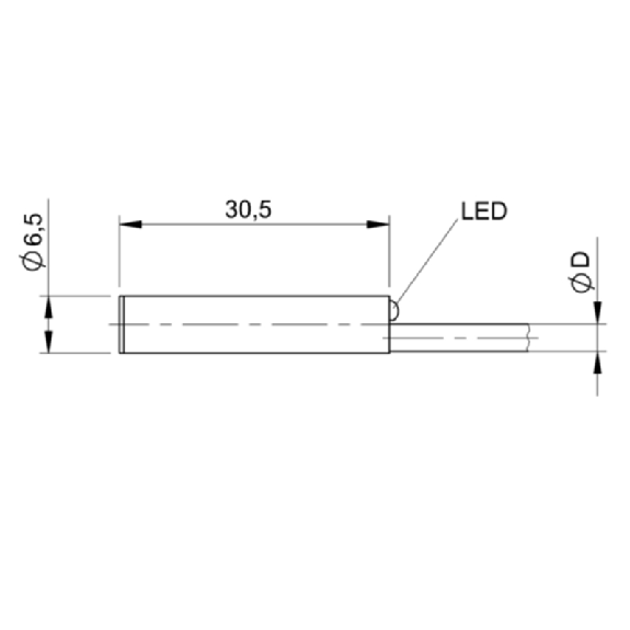 DPM D6,5 PNP NO lg30,5mm / Câble 2m PUR-Lire la description
