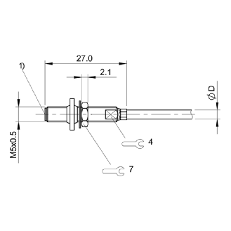 DPI HP M05 PNP NO P0.8mm noyé lg27mm Inox 100bar / Câble 2m PUR-Lire la description