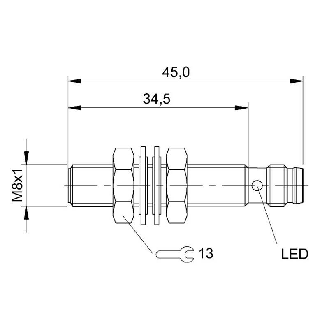 DPI M08 PNP NO P2mm noyé lg45(34,5)mm Inox 10-30Vdc / M08 3P-Lire la description