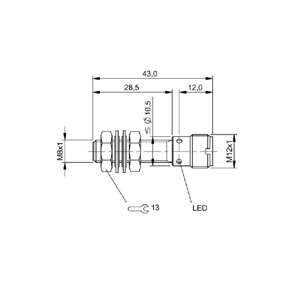DPI M08 PNP NF P1,5mm noyé lg43(28,5)mm Inox 10-30Vdc / M12 4P-Lire la description