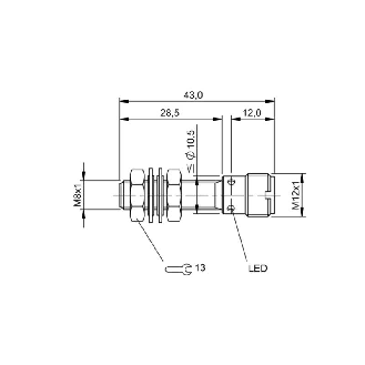 DPI M08 PNP NF P1,5mm noyé lg43(28,5)mm Inox 10-30Vdc / M12 4P-Lire la description