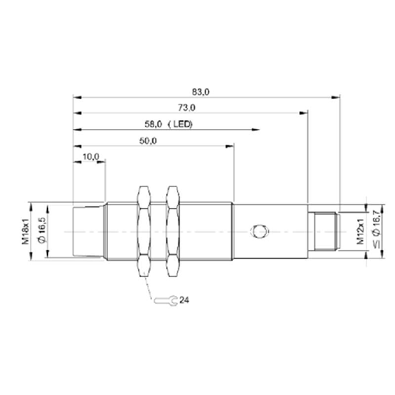 DPI M18 PNP NO+NF P8mm non noyé lg83(40)mm Inox 10-30Vdc / M12 4P-Lire la description
