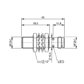 DPI M12 PNP NO P4mm noyé lg45(29,5)mm Laiton 10-30Vdc / M12 4P-Lire la description