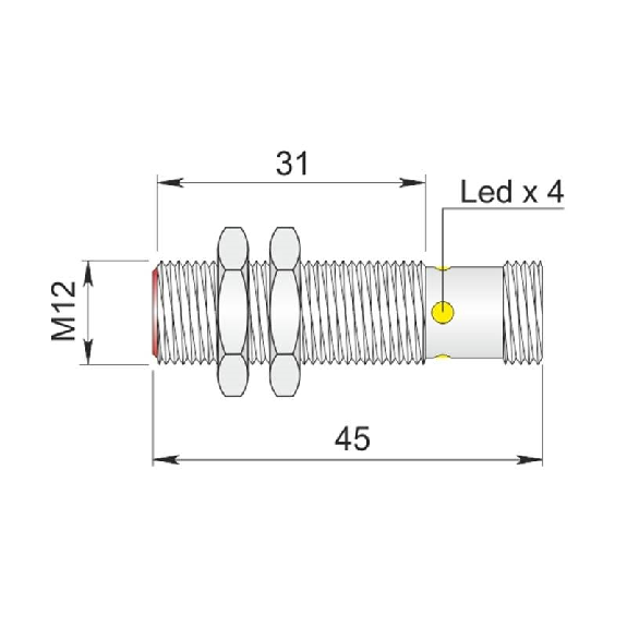 DPI M12 PNP NF P2mm noyé lg45(31)mm Laiton 10-30Vdc / M12 4P-Lire la description