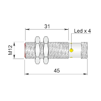 DPI M12 PNP NF P2mm noyé lg45(31)mm Laiton 10-30Vdc / M12 4P-Lire la description