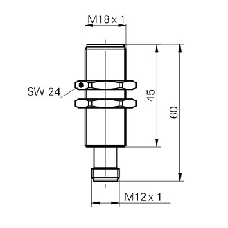 DPI M18 NPN NO P6mm quasi-noyé lg60mm tout Inox 10-30Vdc / M12 4P-Lire la description