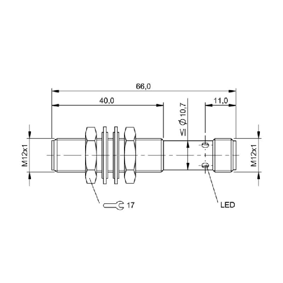 DPI M12 PNP NO P2mm noyé lg66(40)mm Inox 10-30Vdc / M12 4P-Lire la description