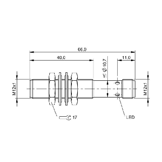 DPI M12 PNP NO P2mm noyé lg66(40)mm Inox 10-30Vdc / M12 4P-Lire la description